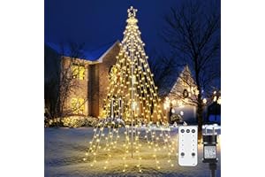 ‎JOOMER Joomer Weihnachtsbeleuchtung Außen 274 LED 2,3M Christbaumbeleuchtung mit Sterne, Weihnachtsdeko mit Fernbedienung 8 Modi Dimmbar Weihnachtsbaum Außen Lichterkette für Rasen Garten (Warmweiß)