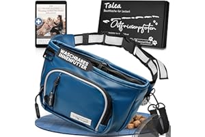 Ostfriesenpfoten® Leckerli-Bauchtasche 'Talea' für Hunde aus Kunstleder mit Einhandmagnetverschluss - Leckerlibeutel inkl. wechselbarem Innenfutter - Bauchtasche für Hundezubehör - Dunkelblau