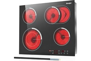 Glaskeramikkochfeld 4 Platten, Cooksir Kochfeld Autark, 59CM Einbau, Kochfelder 4er, Sensor Touch Control, Timer, Sicherheitssperre, Überhitzungsschutz, Gewebte Stofftextur Glaskeramikplatte