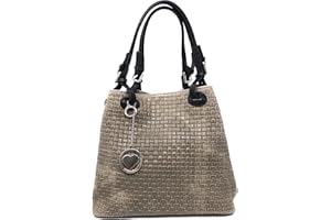 Chicca Borse Borsa a Mano con Tracolla da Donna Realizzata in Vera Pelle Stampa Intrecciata Made in Italy - 34x29x18 Cm