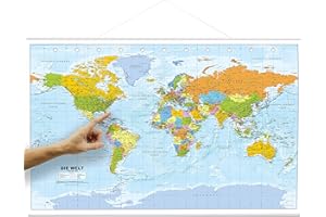 ‎ORBIT GLOBES & MAPS ORBIT Globes & Maps - Politische Weltkarte in deutsch als Poster mit Leisten, Karte der Welt, ca. 88x58cm, Aktuell 2025, Maßstab 1:46.400.000 Mio.