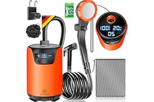 KESSER® Douche solaire de camping avec pompe et batterie rechargeable 4000 mAh - Kit de douche de camping avec pommeau de douche réglable, tuyau de 2 m, pistolet pulvérisateur et support