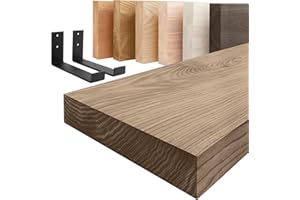 LAMO Manufaktur Étagère Murale avec Supports en J Noirs | Etagere Murale 80 cm pour Salon, Cuisine, Bureau Style Industriel | Couleur : Noisette, Bord : Droit | Qualité Artisanale, Bois Massif