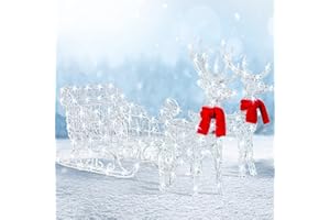 KESSER® 240 LED Renifery z Saniami białe Timer Oświetlenie świąteczne na zewnątrz i wewnątrz Figura świąteczna Dekoracja świąteczna