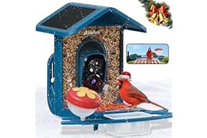 Vogelhaus mit Kamera, AI Identifizieren von Vögeln, 2,4 GHz/5 GHz, solarbetrieben, Eichhörnchensicher, sofortige Benachrichtigungen, 2K Live View Kamera Vogelfutterspender für den Hinterhof