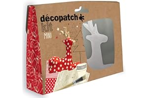 Décopatch KIT018O - Un mini-kit comprenant un animal en papier pulpé blanc, 2 feuilles Décopatch, un pinceau et un pot de vernis colle, Renne
