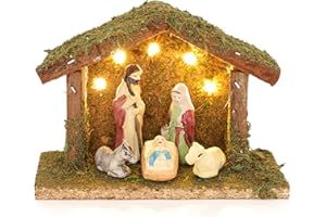 Christmas Concepts® 14 cm (5,5") Crèche Miniature à Piles - 5 lumières LED Blanc Chaud et Personnages de la nativité - Décorations de Noël Traditionnelles