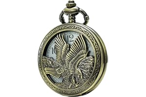 SEWOR Bronze Coque Japon Mouvement à Quartz Montre de Poche avec Double chaîne (métal et Cuir)