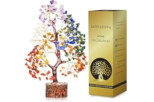 JAGPAROVA Chakra Steine, Geldbaum, Lebensbaum Deko, Stein, Baum Deko, Heilstein, Feng Shui Deko, Edelsteine, Bonsai Baum Echt, 7 Chakra