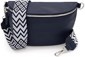 GLAMONDO Vegan-Leder Crossbody Bag mit gemustertem Gurt für Damen, Frauen Bauchtasche, Umhängetasche, Hip Bag, Gürteltasche, Crossbag (Blau)