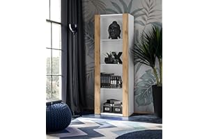 Komodee, Vitrine Schrank Tivoli, Wotan/Weiß, Breite 55cm x Höhe 159cm x Tiefe 35cm, ohne LED, 3 Regalböden, Glassvitrine für Wohnzimmer, Schlafzimmer, Eingang