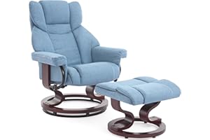 Blisswood Recliner Chair With Footstool, Swivel Recliner Sofa Chair Armchair Lounge 135° Reclining High Back Ergonomic Couch Bed Upto 160kg Weight Capacity With Tilt For Living Room (Light Blue)