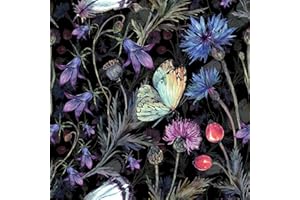 ReWallpaper 44,5cm x 7m, Papel Pintado Autoadhesivo, Negro, Diseño Mariposa, Removible, Papel Pintado Tapicería de Muebles, Amarillo/Rojo/Verde, Papel de Contacto Floral Vintage, PVC