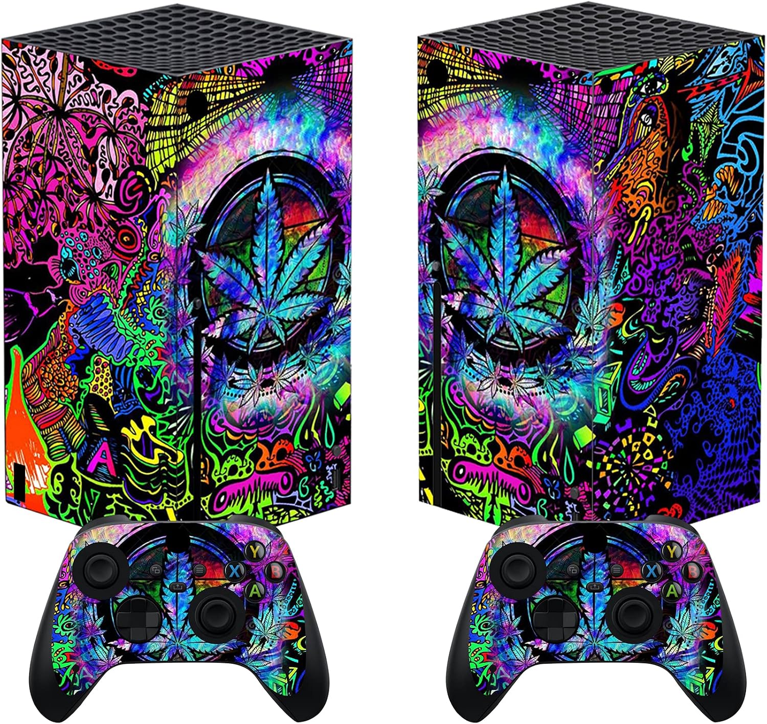 PlayVital Pegatina para Xbox Series X - Calcomanía Vinilo Skin Adhesivo para Consola y Mando, Diseño Duradero, Protección Antirayaduras, Fácil de Colocar y Quitar (Colores Hojas)