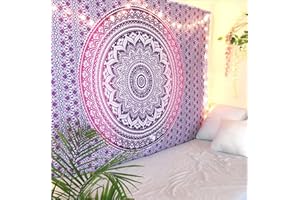 THE ART BOX Parete Boho Mandala Piccolo Arazzo Rosa E Bianco - 135x160 cm Indiano Cotone Hippie Parete Manifesto Arredamento Bohemian Psychedelic Arazzi per Soggiorno