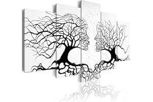 CUADROS B&D XXL murando Cuadro en Lienzo Abstracto Personas 100x50 Impresión de 5 Piezas Material Tejido no Tejido Impresión Artística Imagen Gráfica Decoracion de Pared Arbol Blanco Negro a-A-0104-b-m