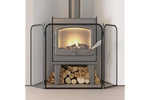 KINGSON Kinson - Protector de chimenea negro – 96,5 x 53 cm – Protector contra incendios de seguridad para quemadores de leña, quemadores de troncos e incendios abiertos – Protector de seguridad para bebés