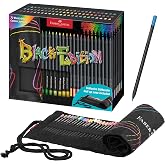 FABER-CASTELL Black Edition Set, 72 Pencils, Roll Case | Includes metallic and neon colors for light and dark papers; break-r