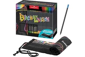 Faber-Castell 116418 - Set de crayons de couleur avec rouleau de crayons, 72 crayons de couleur Black Edition, y compris les couleurs métalliques et néon
