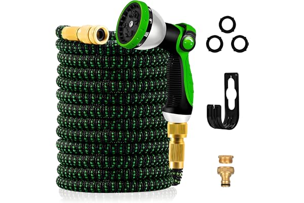 30m/100FT Tuyau d'Arrosage Extensible - Tuyau d'arrosage flexible avec 10 Modèles de Pulvérisation Convient aux Robinets de 1/2" et 3/4" Raccords en Métal Durables pour Jardin, Arrosage, Nettoyage