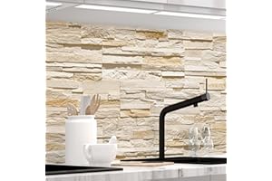 StickerProfis Self-Adhesive Kitchen Splashback, Matt Look, Ashlar Stone Wall, 1.8 mm, Stiffened, All Surfaces, Hard Polyethylene Terephthalate (PET) Material, Premium 60 x 340 cm
