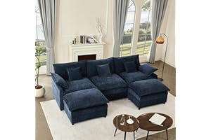 Litbird Sofá Modular en Forma de U, sofá de Esquina de 3 plazas con Taburete, diseño de Asiento Profundo, sofá Nube para Sala de Estar (Azul Marino)