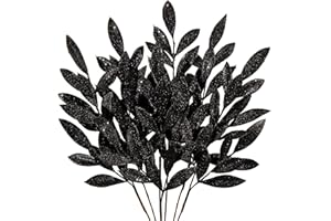 ‎HOLLYONE 60CM Weihnachten Picks Glitzer 6 PCS, Weihnachten deko Glitzer, Weihnachten Blätter, Glitter Weihnachtsbaum Blätter Ornament schwarz mit Lange biegbare Stiele für Weihnachtsbaum Neujahr Ornamente