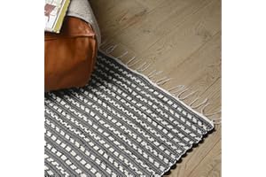 Proheeder Handmade Rug - Made from 100% Recycled Cotton, Reversible & Washable Floor Rug for Bedroom, Nursery, Kitchen, Livingroom Area Decor | (140 x 70 cm, Ikat 03 Black)