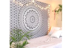 THE ART BOX Mandala Ombre Appendere Alla Parete Hippie Grande Arazzo Grigio E Bianco - 264x230 cm Boho Decorazione Parete per la Casa Indiano Cotone Spiaggia Arazzi per Camera Letto