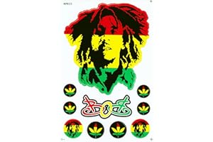 JAB Seller Pegatinas de vinilo resistentes a los rayos UV y a la intemperie, pegatinas de Bob Marley One Love Peace Irie Jamaica Reggae Rasta Auto Tuning 1 hoja precortada 26,5 x 17,5 cm
