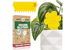 Super Ninja Trappole anti Moscerini delle Piante - 30 Pezzi, Esche Adesive Eco, Catturano i Moscerini del Terriccio in Casa, Senza Insetticidi, Sicure per uso Interno/Esterno, Durata 3 Mes