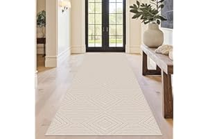 ‎CAPSLPAD Capslpad Teppich Läufer Flur 80x200cm Beige Modern Waschbar Küchenläufer Teppich 3D Geometrie Hoch Tief Effekt rutschfest Teppiche Weich Teppiche für Wohnzimmer Schlafzimmer