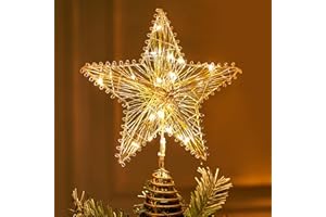 Joiedomi Ozdoby choinkowe, 20 cm, złota metalowa dekoracja w kształcie gwiazdy, z zasilanymi bateriami, ozdoby z ciepłymi białymi światłami LED, na Boże Narodzenie, święta, przyjęcie, dekoracje