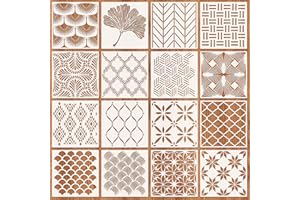 OOTSR 16 Piezas Plantillas para Pintar Reutilizable, Stencil Plantillas Geométricas Manualidades, para Paredes Lienzo Madera Muebles, Niños DIY Pintar, 20x20 cm