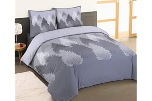 Vision - Komplet pościeli flanelowej - Szary las - Poszwa na kołdrę 260 x 240 cm z 2 pasującymi poszewkami 65 x 65 cm na łóżko 2-osobowe Kingsize - Flanela: Miękka i ciepła - Włókna naturalne