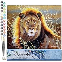 Malen Nach Zahlen Für Erwachsene: Löwe & Sonnenuntergang Motiv Mit Holzrahmen 40x50cm - DIY Bastelset