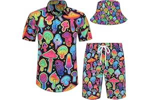 Spanoous Mens Hawaiian Shirts and Shorts Set Funny Hawaiian Shirts for Men Beach Outfits Sets with Bucket Hats