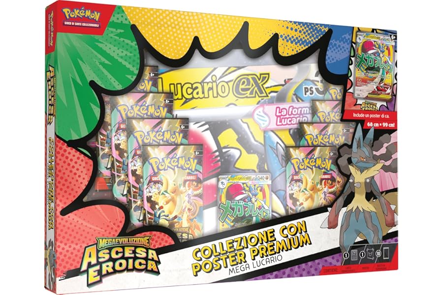 Pokémon: Mega Lucario Megaevolution Expansion Heroic Rise Pokémon Premium Poster Collection (One Holographic Promo Card, 1 Double Sided Poster and 10 Expansion Envelopes)