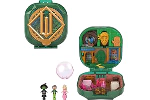Polly Pocket Collector Wicked Kolekcjonerski zestaw kompaktowy, mikrolalki (Glinda, Elfaba i Czarodziej) i 2 akcesoria tematyczne, kultowe lokalizacje z Shiz i O, dla dzieci 4+, JFV04