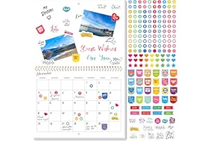 VANTASII Pusty kalendarz ścienny do scrapbookingu, wiszący kalendarz miesięczny, DIY, pusty kalendarz z 400 naklejkami do biura, domu, dzieci, dorosłych (30 cm x 23 cm zamknięty, 45 cm x 30 cm otwarty rozmiar)