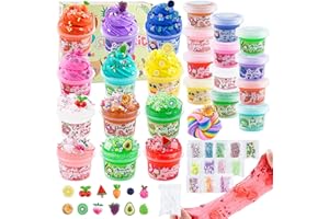 OKAYBEE 32 FL OZ Slime Set, 12er-Pack Schleime für Kinder, enthält 6 Butter Slime und 6 Clear Slime, 38-teilige Slime Kit mit Charms & Jelly Cube Slime Add-ins, Geschenk zum Geburtstag Ostern Weihnachten