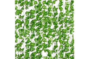 ROYALLATO Artificial Ivy, Vines, Ivy Garlands Artificial (46ft - Pack of 6), Fake Ivy, Fence Screening, Fake Vines, Green Leaves Fake Plants, Hanging Vines for Wedding Home Decoration Garden Wall Room Decor