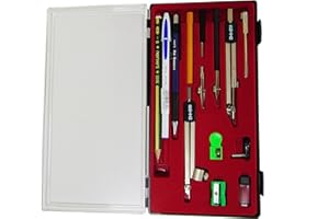 Serivan Juego Estuche Compás Adaptador Universal 10 Piezas Acero Inoxidable + 1 Bolígrafo BIC Cristal UP + 1 Portaminas Edding P12 0.7mm + 1 Lapicero Samurai + 1 Sacapuntas