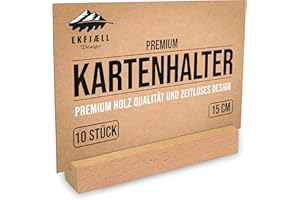 EKFJAELL Kartenhalter Holz 15 cm natur aus massivem Buchenholz (10er-Set), schwer & stabil - als Fotohalter, Postkartenständer, Menükartenhalter, Tischkartenhalter als Hochzeitsdeko uvm.