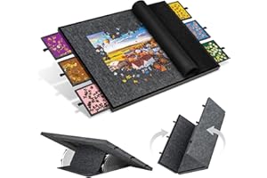 Becko US 2000 Piece Foldable & Tilting Puzzle Board with 6 Drawers & Cover, Lightweight & Portable Puzzle Table with Built-in Stand for Angle Adjustment, for 2000 1500 1000 Pieces Jigsaw Puzzles, Gray