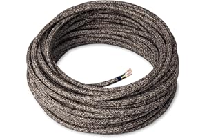 Amarcords - Cavo elettrico tessile colore CANVAS MARRONE tondo lino 10 metri con messa a terra 3x075mm - Filo rivestito in tessuto colorato vintage per lampade lampadari applique e abat jour.
