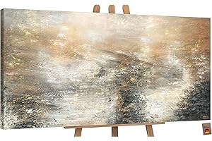 YS-Art Soggiorno arte astratta moderna Elementale power Moderni per i luminosi e colorati Arte murale toni grigio-beige con oro 140x70 cm