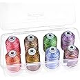 New brothread - 15 Options - 8 Snap Spools of 1000m Each Polyester Machine Embroidery Thread with Clear Plastic Storage Box for Embroidery & Quilting - Variegated Colour1