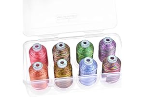 New brothread - 15 Opciones - 8 Carrete a presión de 1000m cada Poliéster Máquina Bordado Hilo con caja de almacenamiento de plástico para bordar y acolchar - Variegated Colour1