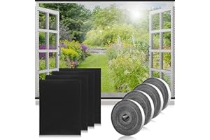 DAWANYI 4 sztuki moskitiery na okno, 130 x 150 cm, samoprzylepna siatka na owady, z samoprzylepną dwustronną taśmą klejącą i nożem, zatrzymuje chrząszcze/muchy/komary na zewnątrz